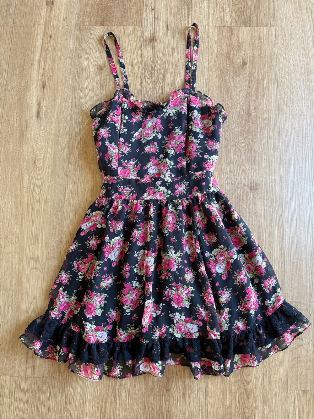 Vintage Tripp NYC Black & Pink Floral Babydoll Gothcore Dress Size Small